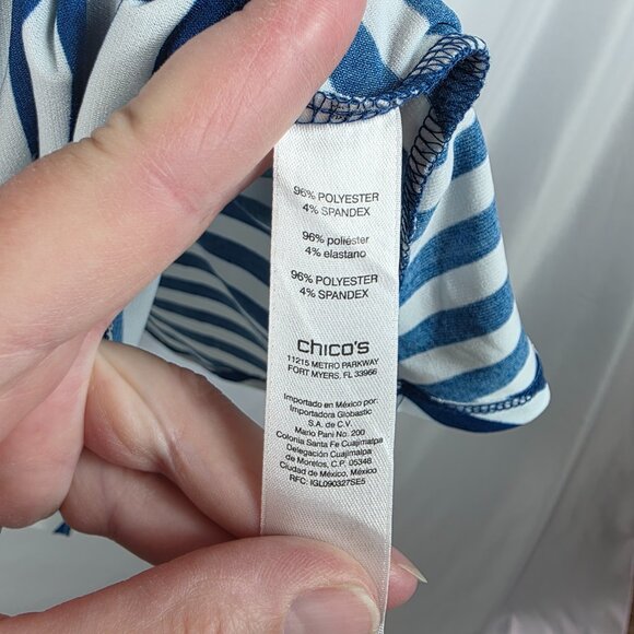 Chico's Size 2 Striped Caged Knit Top Women's Size Large Blue & White Stripe - Picture 8 of 13